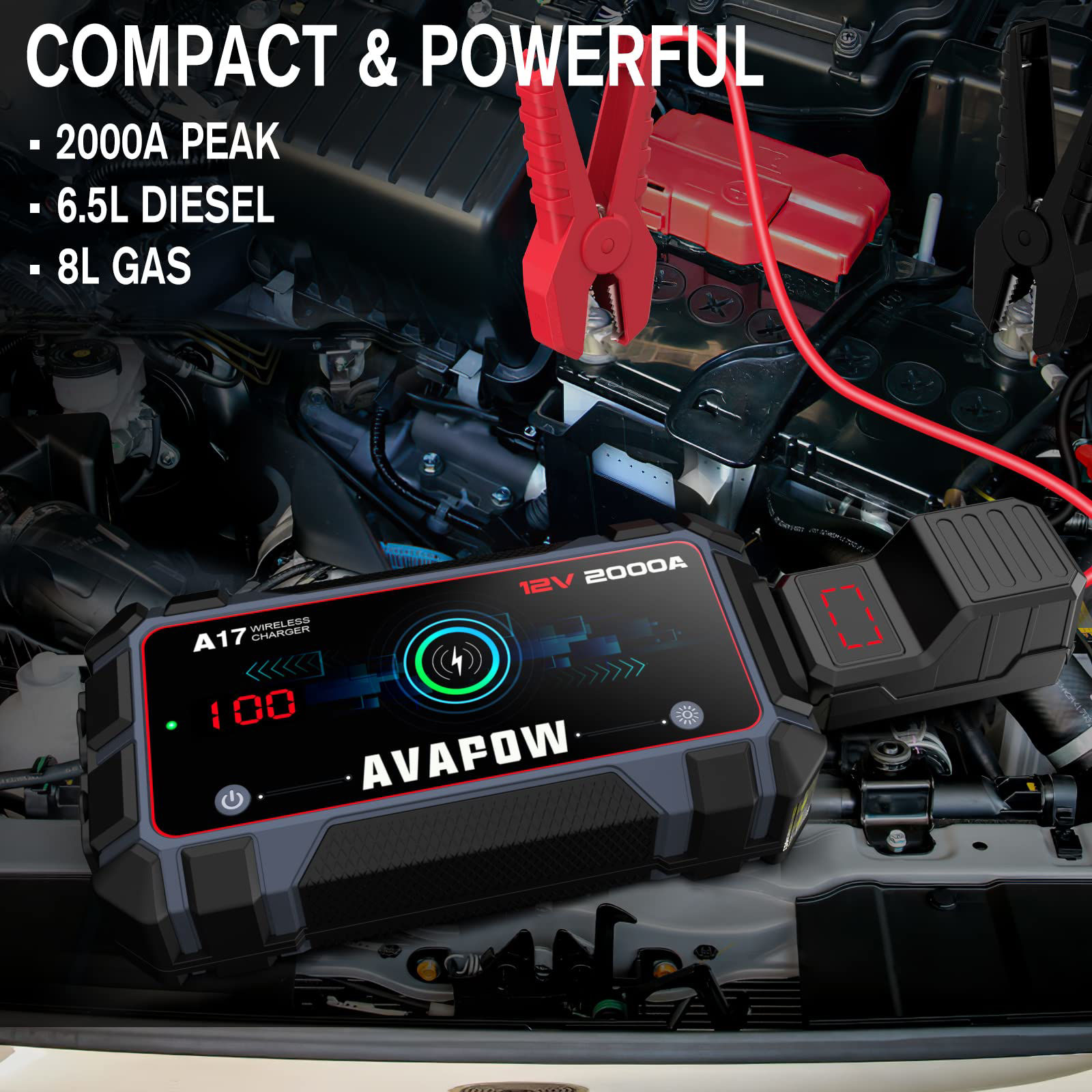 Getuscart- Avapow Car Jump Starter 2000a Peak Jump Boxes For Vehicles 