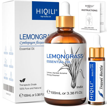 Picture of HIQILI Lemongrass Essential Oil, 100% Pure Natural Undiluted Premium Therapeutic Grade Oils - 3.38 Fl. Oz