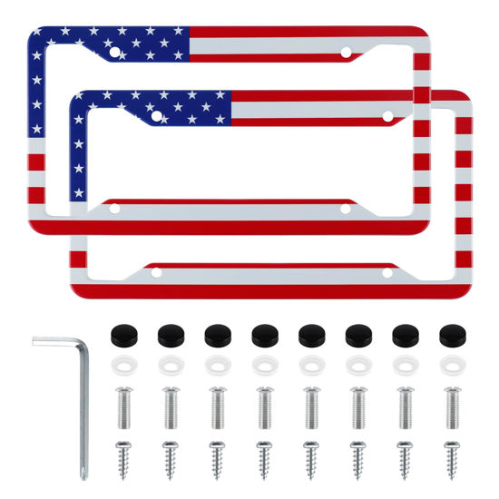 Picture of LivTee 2 PCS License Plates Cover, with USA Flag and Fits All Standard 6x12 Inches License Plates, Protect Your Rear and Front License Plate, Red & Blue