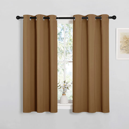 Picture of NICETOWN Sleek Blackout Curtains 45 inches Length for Small Windows, Noise Reducing and Block Draft Panels for Door Doorway Laundry Office Luxury Decor Theme (2 Panels, Gold Brown, W34 x L45 -Inch)