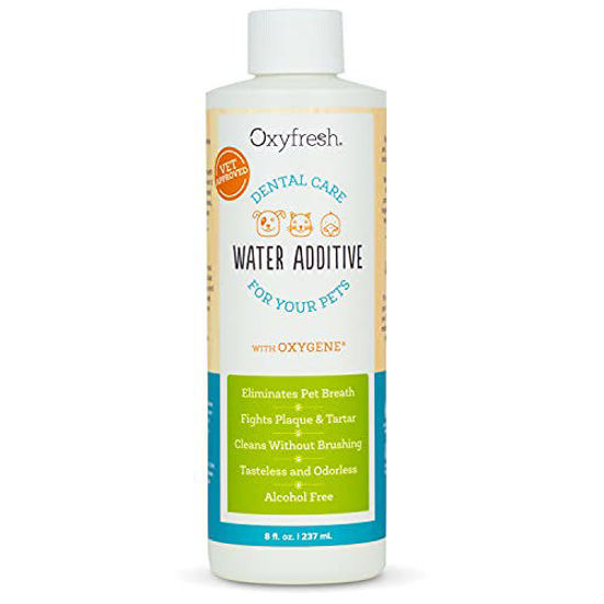 Picture of Oxyfresh Premium Pet Dental Care Solution Pet Water Additive: Best Way to Eliminate Bad Dog Breath and Cat Bad Breath - Fights Tartar & Plaque - So Easy, Just Add to Water! Vet Recommended 8 oz.