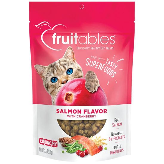 Picture of Fruitables Cat Crunchy Treats For Cats - Healthy Low Calorie Packed with Protein - Free of Wheat, Corn and Soy - Made with Real Salmon with Cranberry - 2.5 Ounces