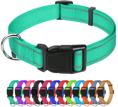 Picture of TagME Reflective Nylon Dog Collars, Adjustable Classic Dog Collar with Quick Release Buckle for Extra Large Dogs, Turquoise, 1¼" Width