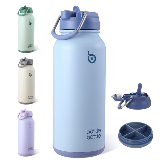 Picture of BOTTLE BOTTLE 32oz Insulated Water Bottle Stainless Steel Sport Water Bottle with Straw Dual-use Lid Design for Gym with Pill Box (blue)