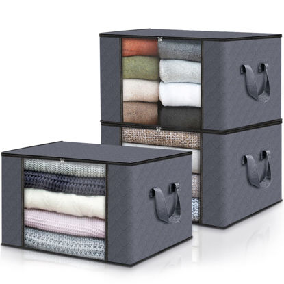 Picture of Fab totes 3-Pack Clothes Storage, Foldable Blanket Storage Bags, Storage Containers for Organizing Bedroom, Closet, Clothing, Comforter, Organization and Storage with Lids and Handle, Grey