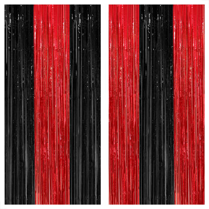 Picture of KatchOn, Red and Black Fringe Curtain, Pack of 2 - XtraLarge, 8x6.4 Feet | Red and Black Backdrop Curtain, Red and Black Party Decorations | Wrestling Party Supplies | Black and Red Party Decorations