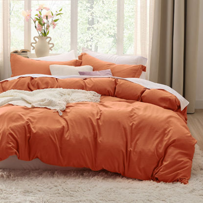 Picture of Bedsure Burnt Orange Duvet Cover Set King Size - Soft Prewashed, 3 Pieces, 1 Duvet Cover 104x90 Inches with Zipper Closure and 2 Pillow Shams, Comforter Not Included