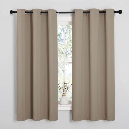 Picture of NICETOWN Sleek Blackout Curtains 63 inches Length for Small Windows, Noise Reducing and Block Draft Panels for Door Doorway Laundry Office Luxury Decor Theme (2 Panels, Taupe, W42 x L63 -Inch)