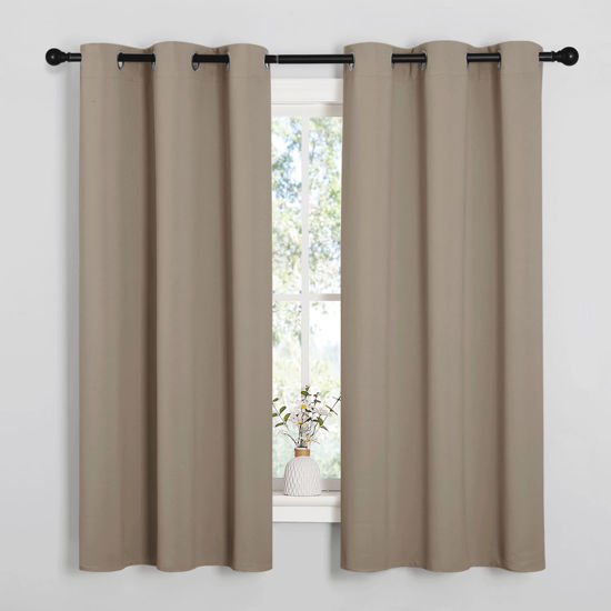 Picture of NICETOWN Sleek Blackout Curtains 63 inches Length for Small Windows, Noise Reducing and Block Draft Panels for Door Doorway Laundry Office Luxury Decor Theme (2 Panels, Taupe, W42 x L63 -Inch)