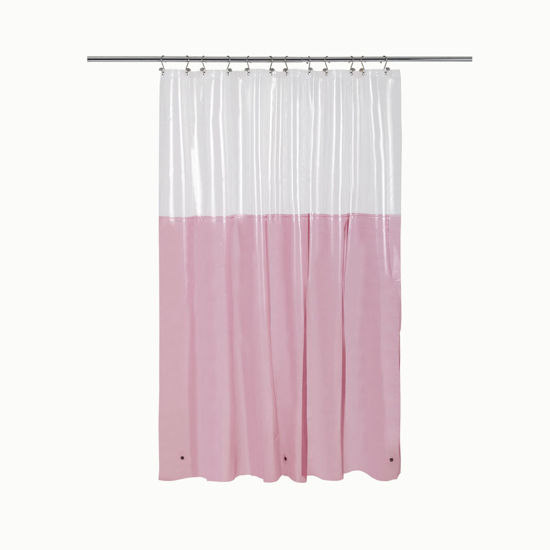 Picture of Pink Shower Curtain Liner Heavy Duty - 8G PEVA Clear Top Plastic Shower Curtain for Bathroom, Waterproof Vinyl & See Through Shower Liner with Magnets, Metal Grommets - Color Block Clear/Pink, 72x72