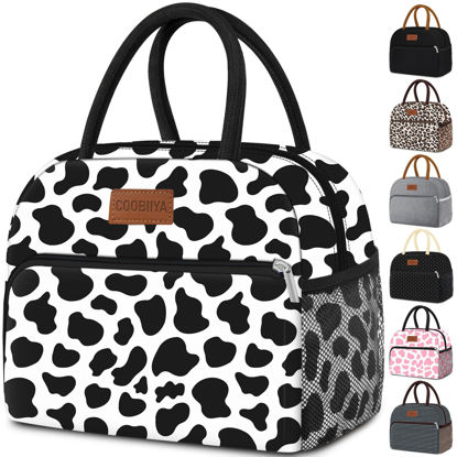 Picture of Coobiiya Lunch Bag Women,Cow Print Lunch Box for Women Adult Men, Insulated Reusable Small Leakproof Cooler Cute LunchBox Tote for Work Office Picnic Beach or Travel (Cow)