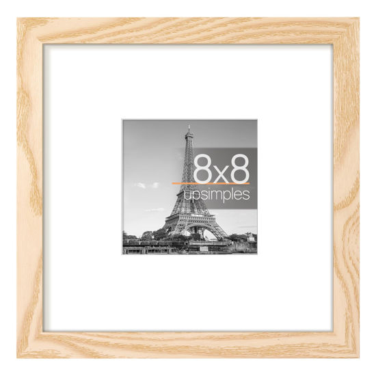 Picture of upsimples 8x8 Picture Frame, Display Pictures 4x4 with Mat or 8x8 Without Mat, Wall Hanging Photo Frame, Natural, 1 Pack