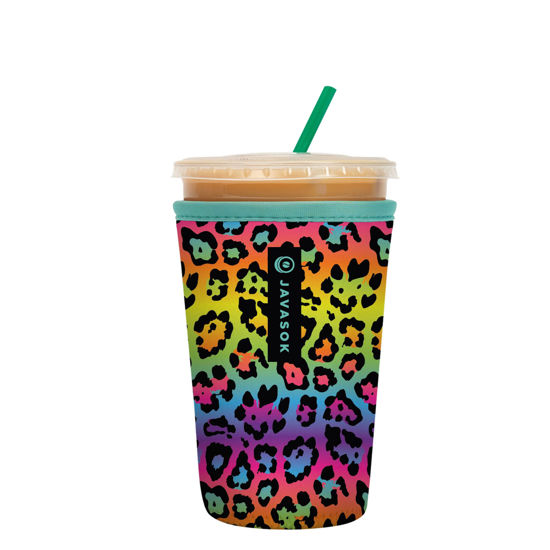 Picture of Sok It Java Sok Iced Coffee & Cold Soda Insulated Neoprene Cup Sleeve (Rainbow Leopard, Medium: 24-28oz)