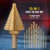 Picture of ZELCAN 10 Sizes Titanium Step Drill Bit, 1/4 to 1-3/8 Inches High Speed Steel Drill Cone Bits for Sheet Metal Hole Drilling Cutting, HSS Multi Size Hole Stepped Up Unibit for DIY Lovers Electrician