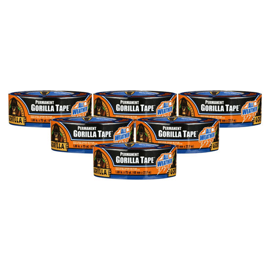 Picture of Gorilla All Weather Outdoor Waterproof Duct Tape, UV and Temperature Resistant, 1.88" x 25 yd, Black, (Pack of 6)