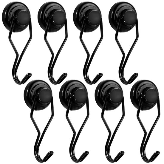 Picture of E BAVITE Swivel Swing Black Magnetic Hooks, 60lbs Heavy Duty Neodymium Magnetic Hooks with Black Epoxy Coating for Refrigerator, Cruise, BBQ Grill Tools etc, 2.66in in Length, Pack of 8