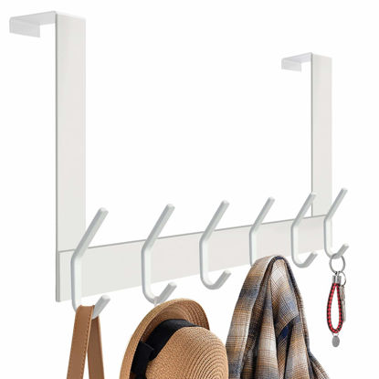 Picture of DOKU Over The Door Hook, Stainless Steel Heavy Duty Over Door Hanger Holder for Coat Robe Hat Clothe Towels Hanging, Bathroom Organizer Towel Rack 12 Hooks, White