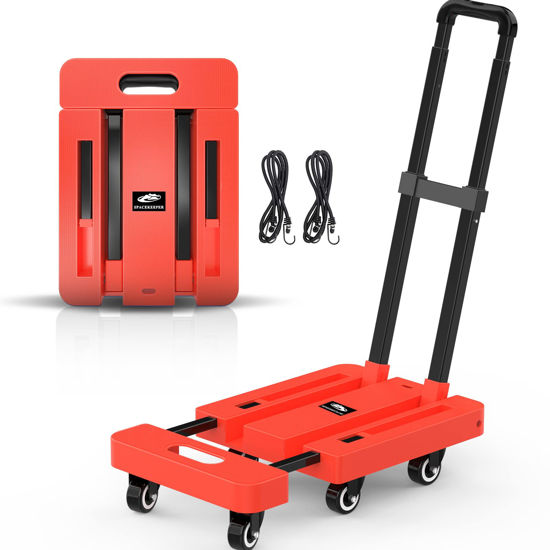 Picture of SPACEKEEPER Folding Hand Truck, 500 LB Heavy Duty Luggage Cart, Utility Dolly Platform Cart with 6 Wheels & 2 Elastic Ropes for Luggage, Travel, Moving, Shopping, Office Use, Orange