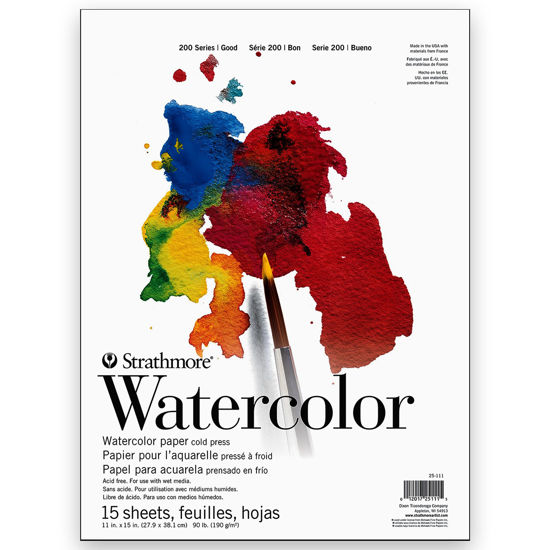 Picture of Strathmore 200 Series Watercolor Paper, Tape Bound Pad, 11x15 inches, 15 Sheets (90lb/190g) - Artist Paper for Adults and Students - Watercolors, Mixed Media, Markers and Art Journaling