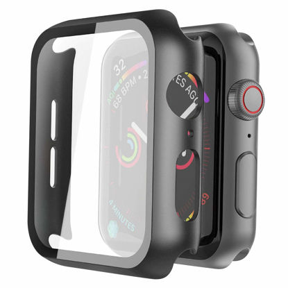 Picture of Misxi 2 Pack Hard PC Case with Tempered Glass Screen Protector Compatible with Apple Watch SE Series 6 Series 5 Series 4 40mm - Black