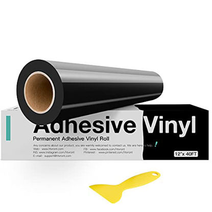 Picture of HTVRONT Black Permanent Vinyl, Black Vinyl for Cricut - 12" x 40 FT Black Adhesive Vinyl Roll for Cricut, Silhouette, Cameo Cutters, Signs, Scrapbooking, Craft, Die Cutters (Glossy Black)