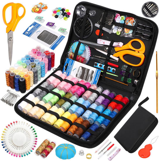 SMILFREE Sewing Kit for Adults and Kids - Small Beginner Set w/Multicolor Thread, Needles, Scissors, Thimble & Clips - Sewing Accessories and Supplies, Size