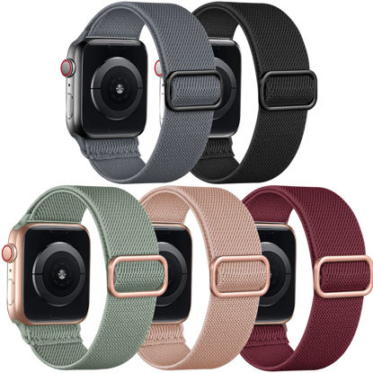 Picture of Adorve Stretchy Bands Compatible with Apple Watch Band 42mm 44mm 45mm 49mm SE, Adjustable Elastic Braided Strap Breathable Bracelet Replacement Loop for iWatch SE Utral Series 8 7 6 5 4 3 2 1