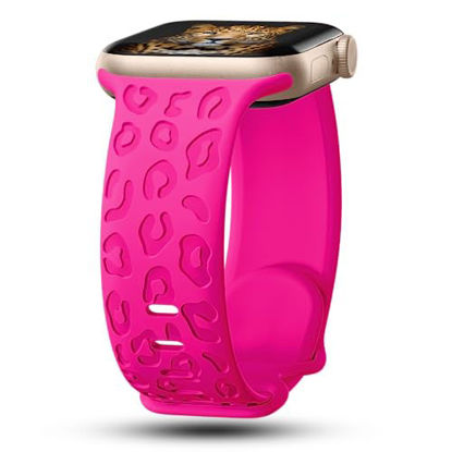 Picture of CreateGreat Engraved Bands Compatible with Apple Watch Band 41mm 40mm 38mm, Leopard Carve Pattern Soft Silicone Strap Compatible with iWatch Series 8 7 6 5 4 3 2 1 SE, Women Men,Leopard-Hot Pink