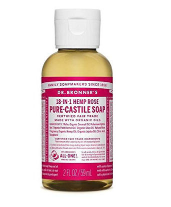 Picture of Dr. Bronner's - Pure-Castile Liquid Soap (Rose, 2 ounce) - Made with Organic Oils, 18-in-1 Uses: Face, Body, Hair, Laundry, Pets and Dishes, Concentrated, Vegan, Non-GMO