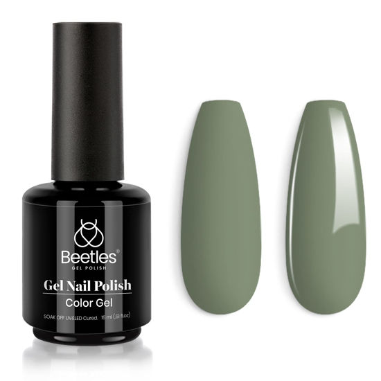 Picture of Beetles Grey Green Color Gel Nail Polish 15ml Gel Nail Soak Off U V LED Nail Lamp Gel Polish Nail Art Manicure Salon DIY Home 0.5Oz