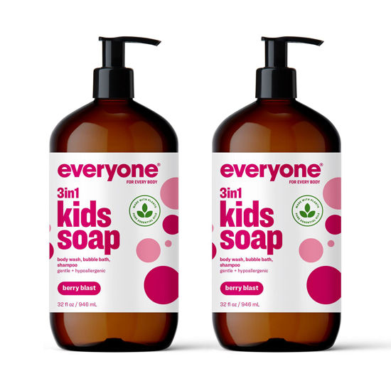 Picture of Everyone 3-in-1 Kids Soap, Body Wash, Bubble Bath, Shampoo, 32 Ounce (Pack of 2), Berry Blast, Coconut Cleanser with Plant Extracts and Pure Essential Oils