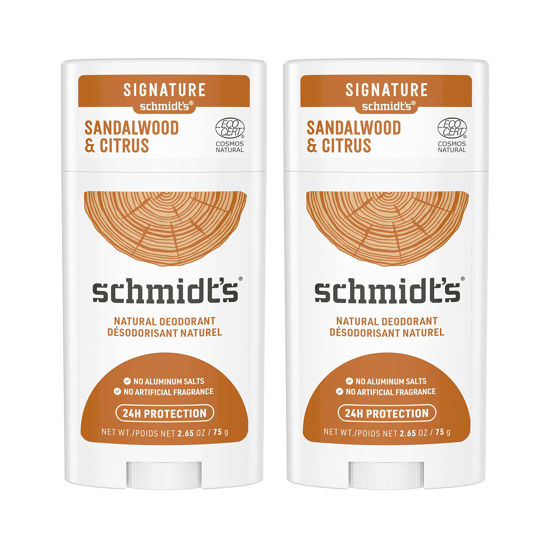 Picture of Schmidt's Aluminum Free Natural Deodorant for Women and Men, Sandalwood and Citrus with 24 Hour Odor Protection, Certified Natural, Vegan, Cruelty Free, 2.65 oz Pack of 2