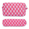 Picture of SOIDRAM Makeup Bag Checkered Cosmetic Bag Pink Makeup Pouch 1Pcs Large Capacity Makeup Bags and 1Pcs Makeup Brushes Storage Bag Travel Toiletry Bag Organizer