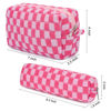 Picture of SOIDRAM Makeup Bag Checkered Cosmetic Bag Pink Makeup Pouch 1Pcs Large Capacity Makeup Bags and 1Pcs Makeup Brushes Storage Bag Travel Toiletry Bag Organizer