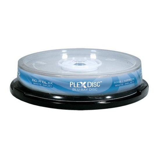 Picture of PLEXDISC 645-212 50 GB 6X Blu-ray Double Layer White Inkjet Recordable Disc BD-R DL, 10-Disc Spindle