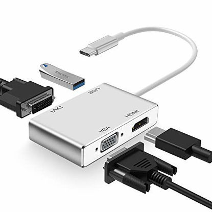 Picture of Weton USB C to HDMI DVI VGA Adapter, 4 in 1 USB-C hub to 4K HDMI, VGA, DVI Video Adapter, Male to Female Multi-Display Video Converter Monitors Connector for Mac Pro, MacBook Air, iPad Pro, XPS, etc