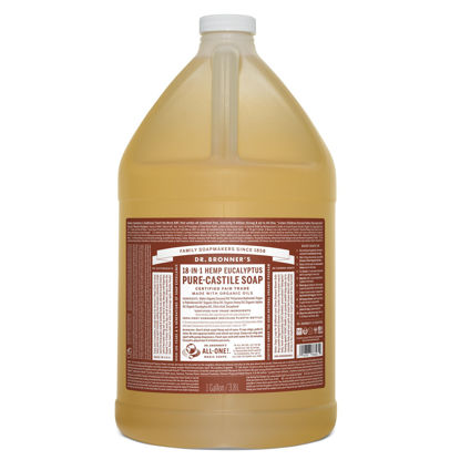 Picture of Dr. Bronner's - Pure-Castile Liquid Soap (Eucalyptus, 1 Gallon) - Made with Organic Oils, 18-in-1 Uses: Face, Body, Hair, Laundry, Pets and Dishes, Concentrated, Vegan, Non-GMO