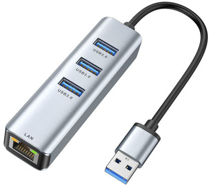 Picture of USB 3.0 to Ethernet Adapter,ABLEWE 3-Port USB 3.0 Hub with RJ45 10/100/1000 Gigabit Ethernet Adapter Support Windows 10,8.1,Mac OS, Surface Pro,Linux,Chromebook and More