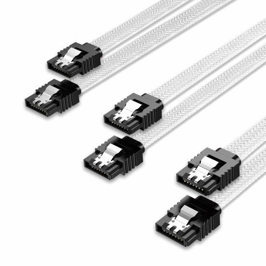 Picture of QIVYNSRY 3PACK SATA Cable III 3 Pack 6Gbps Straight HDD SDD Data Cable with Locking Latch 50cm 18 Inch for SATA HDD, SSD, CD Driver, CD Writer, White