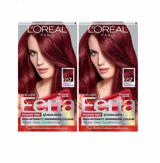 Picture of L'Oreal Paris Feria Multi-Faceted Shimmering Permanent Hair Color, R57 Intense Medium Auburn, Pack of 2, Hair Dye