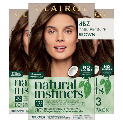 Picture of Clairol Natural Instincts Demi-Permanent Hair Dye, 4BZ Dark Bronze Brown Hair Color, Pack of 3