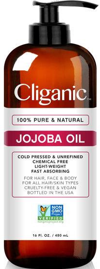 Picture of Cliganic Jojoba Oil Non-GMO, Bulk 16oz | 100% Pure, Natural Cold Pressed Unrefined Hexane Free Oil for Hair & Face