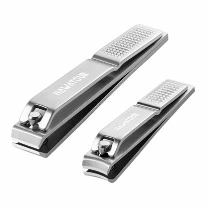 Picture of Nail Clippers Set, Ultra Sharp Sturdy Fingernail and Toenail Clipper Cutters with Visibly Tin Case by HAWATOUR - Stainless Steel