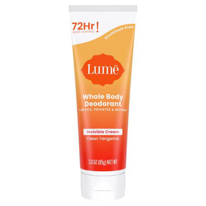 Picture of Lume Whole Body Deodorant - Invisible Cream Tube - 72 Hour Odor Control - Aluminum Free, Baking Soda Free, Skin Safe - 3.0 ounce (Clean Tangerine)