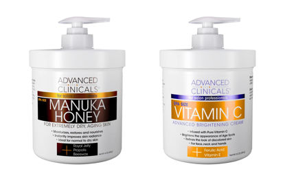 Picture of Advanced Clinicals Vitamin C & Manuka Honey Moisturizer Set - Anti Aging Body & Face Creams for Dry Skin, Wrinkles, 16 Oz (2-Pack)