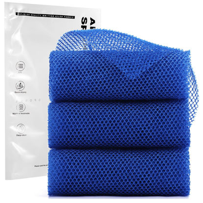 Picture of 3 Pieces African Bath Sponge African Net Long Net Bath Sponge Exfoliating Shower Body Scrubber Back Scrubber Skin Smoother,Great for Daily Use (Blue)