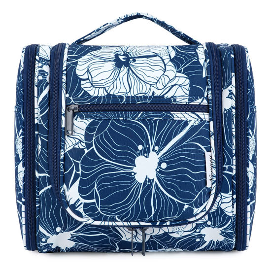 Picture of Hanging Toiletry Bag for Women Travel Makeup Bag Organizer Toiletries Bag for Cosmetics Essentials Accessories (Large, Blue Lotus)