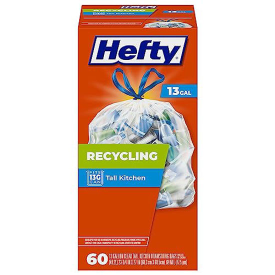 Picture of Hefty Recycling Trash Bags, Clear, 13 Gallon, 60 Count