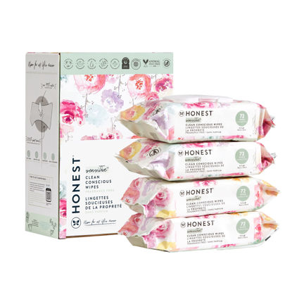 Picture of The Honest Company Clean Conscious Wipes | 99% Water, Compostable, Plant-Based, Baby Wipes | Hypoallergenic, EWG Verified | Rose Blossom, 288 Count