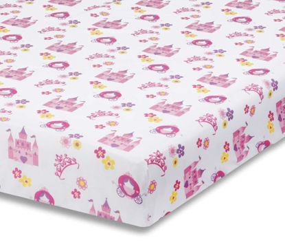 Picture of Baby Girl Fitted Crib Sheet Princess Storyland, 100% Soft Breathable Microfiber Baby Sheet, Fits Standard Size Crib Mattress 28in x 52in, Nursery Sheet